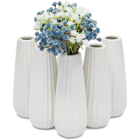 6-Pack Mini Round White Ceramic Flower Vases Floral Vase for Home Decor ...