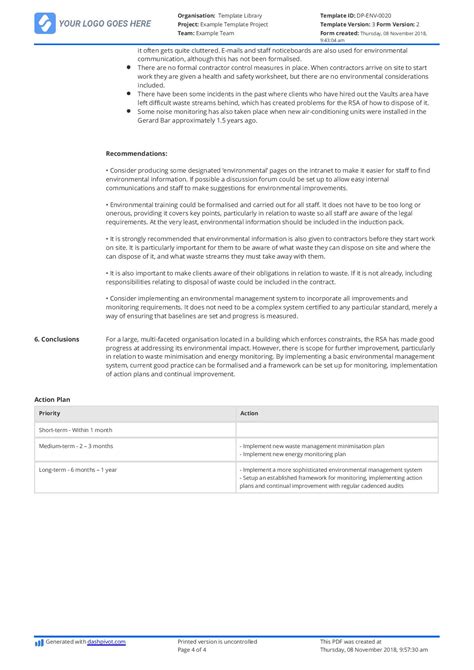 Environmental Audit Report Template: Sample Format and Example