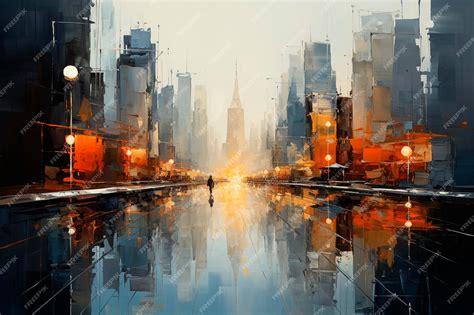 Premium AI Image | Painting of a city at sunset