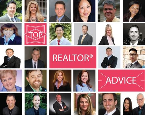 a collage of people with the words top realtor advice on them in red and white