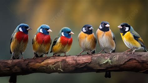 Five Colorful Birds Sitting On A Branch Background, Picture This Birds Background Image And ...