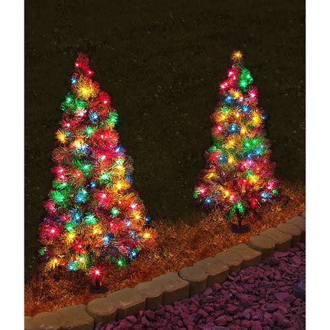 2 Pack - 3 ft. Tall Multi-Colored LED Lighted Pathway Christmas Trees - Battery Powered ...