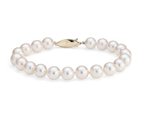 Classic Akoya Cultured Pearl Bracelet in 18k Yellow Gold (7.5-8.0mm ...