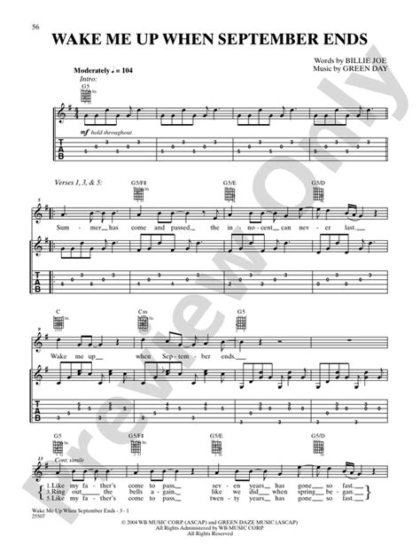 Wake Me Up When September Ends: Guitar: Green Day - Digital Sheet Music Download