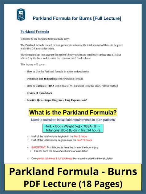 Parkland Formula for Burns PDF Calculator: Example Practice Questions; Adult and Pediatric — EZmed