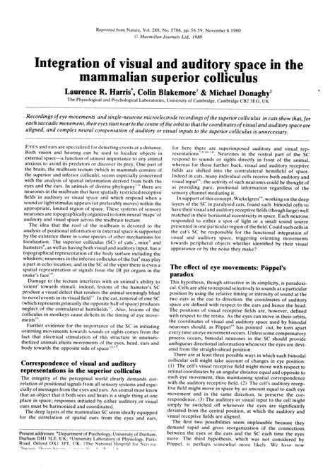 (PDF) Integration of visual and auditory space in the mammalian ...