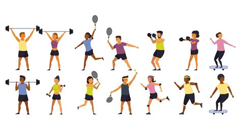 Conjunto de dibujos animados de ejercicio y fitness de personas 693406 Vector en Vecteezy