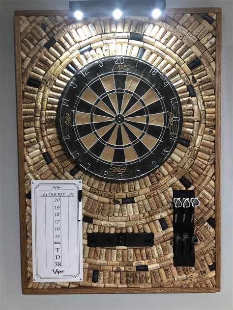 Dart board with over 550 wine corks, dart holder, scoreboard, laser toe ...