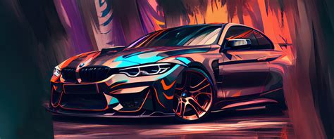 BMW M4, спорткар, рисунок Обои 3440x1440 UltraWide WQHD