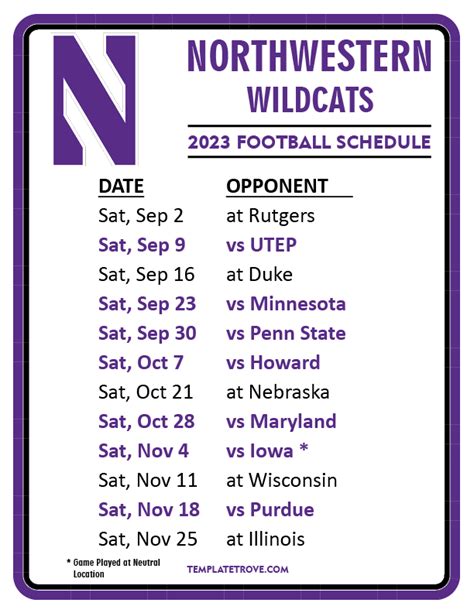 Printable 2023 Northwestern Wildcats Football Schedule