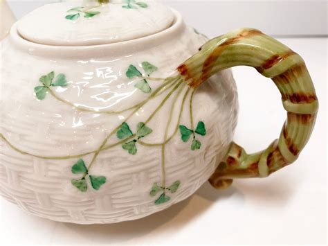 Small Shamrock Belleek Teapot, Irish Teapot, Belleek China, Irish Porcelain, Green Mark Belleek ...