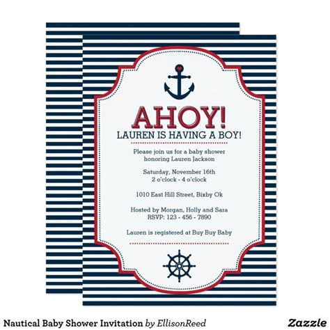 an ahoy baby shower is having a boy in red, white and blue stripes