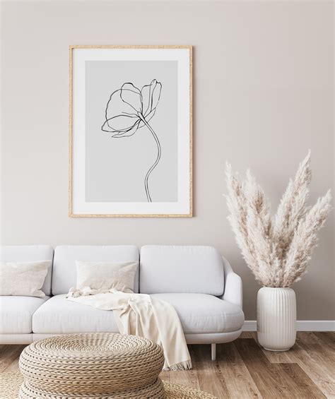 Grey Flower Line Drawing Abstract Line Art Grey Decor - Etsy