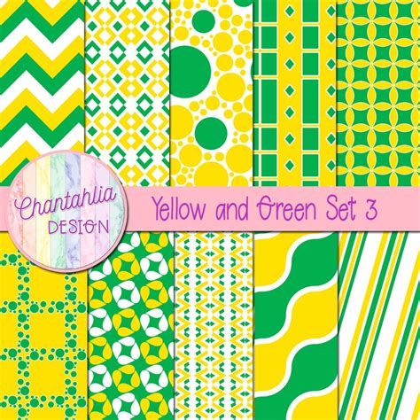 Free Yellow and Green Digital Papers with Patterned Designs