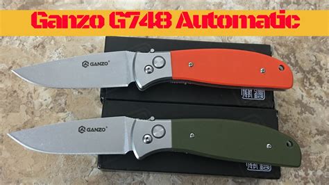 Ganzo G748 Automatic knife in green and orange G10 great budget automatic knives - YouTube