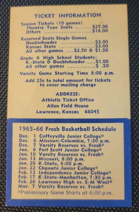 196566 UNIVERSITY OF KANSAS JAYHAWKS BASKETBALL SCHEDULE Vintage : Free ...