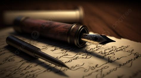 Poetry On Vintage Paper Ink Pen 3d Rendering Background, Calligraphy Pen, Old Pen, Manuscript ...