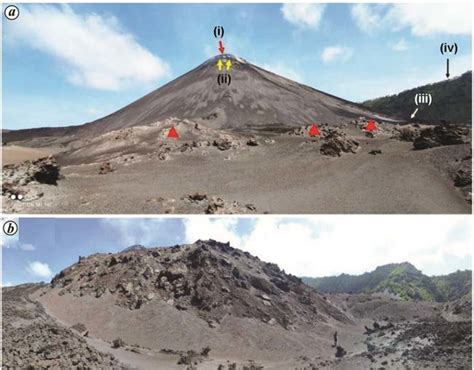 a, Close view of Barren Island Volcano: (i) main vent, (ii) small ...