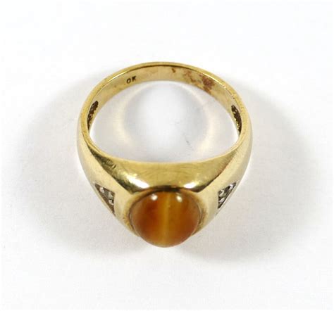 Mid Century Tiger's Eye 10k Yellow Gold Ring