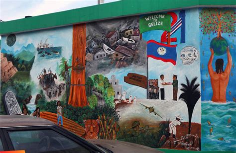 This mural in San Ignacio depicts Belize’s history, colonial warts and all.