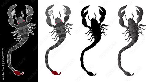 Black and white drawing scorpion. Vector illustration.scorpion colorful set and sticker design ...