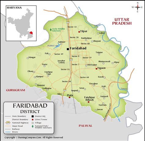 Faridabad District Map, Haryana, India