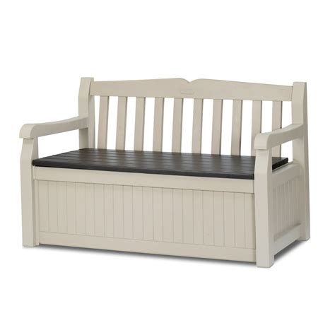 keter eden outdoor resin storage bench, all weather plastic seating & storage, 70 gal, beige ...