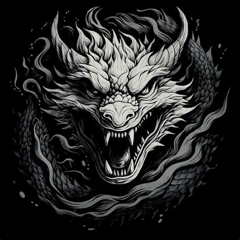 Premium AI Image | dragon head black and white tattoo illustration