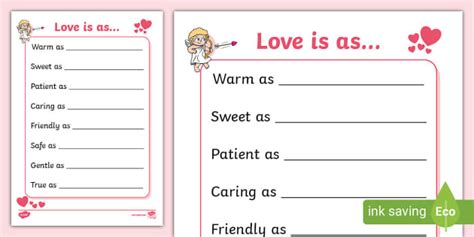 Love Simile Poem Writing Template (teacher made) - Twinkl