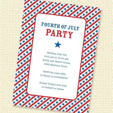 Starry Stripes Fourth of July Party Invitation Printable