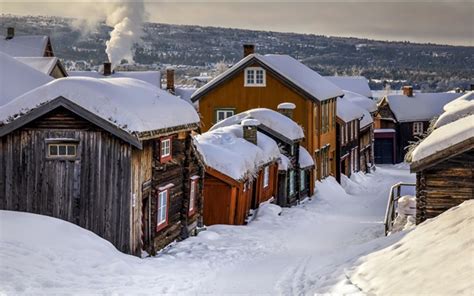 Wallpaper Norway, village, winter, houses, thick snow HD, Picture, Image