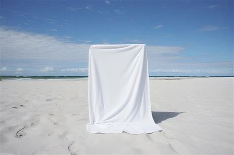 Premium Photo | A white beach towel placed alone on a plain white surface