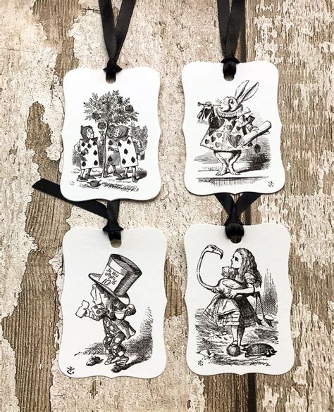 Alice in Wonderland Gift Tags Set of Four With Black Ribbon - Etsy