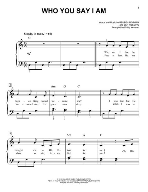 Hillsong Worship Who You Say I Am (arr. Phillip Keveren) Sheet Music Notes, Chords | Sheet music ...