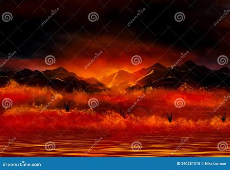 Hell and Lake of Fire stock illustration. Illustration of demons ...