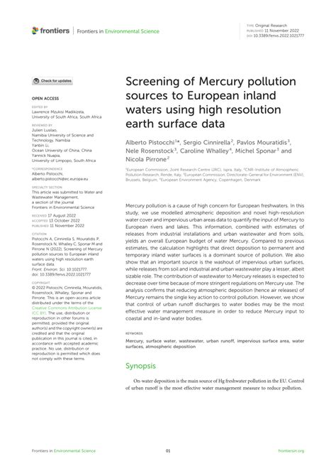 (PDF) Screening of Mercury pollution sources to European inland waters ...