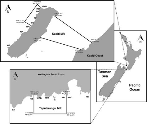 Maps showing the two marine reserves and study sites at each marine ...