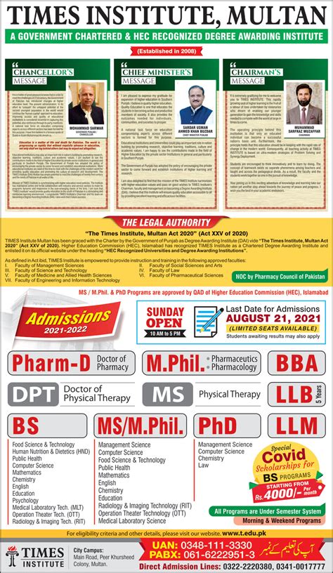 Times Institute Multan LLB LLM DPT Admissions 2021 Result.pk