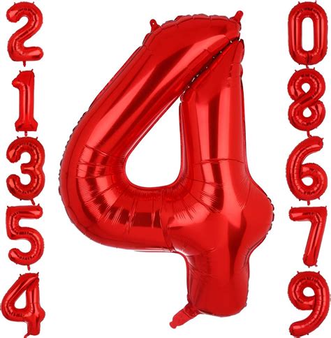 40 Inch Large Foil Number 4 Balloons Red Big Mylar Helium Balloon ...