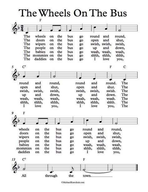 Free Lead Sheet – The Wheels On The Bus – Michael Kravchuk