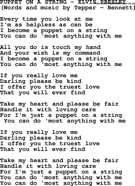 Puppet On A String by Elvis Presley - lyrics