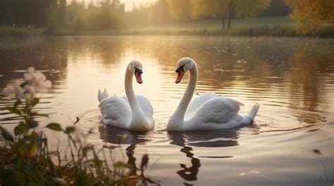 Premium AI Image | Two swans on the lake