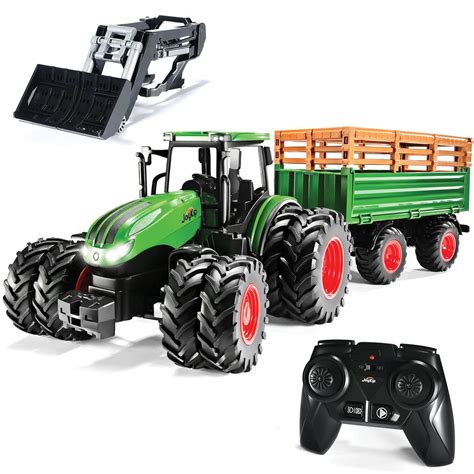 Buy Remote Control Truck and Trailer Set RC Kids Tractor Farm Toy with Lights and Sound - Front ...