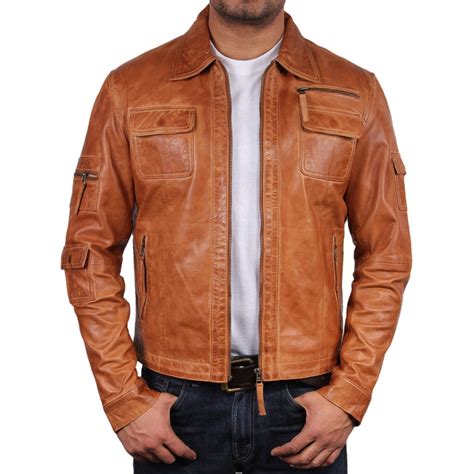 Men's Tan Leather Jacket - Hazard