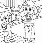 Police Traffic Officer Helping A Kid Coloring Page 22476903 Vector Art  sketch template