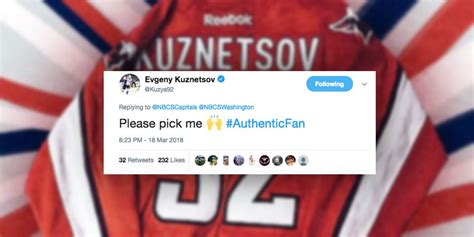 Evgeny Kuznetsov entered a contest to win a jersey signed by Evgeny Kuznetsov