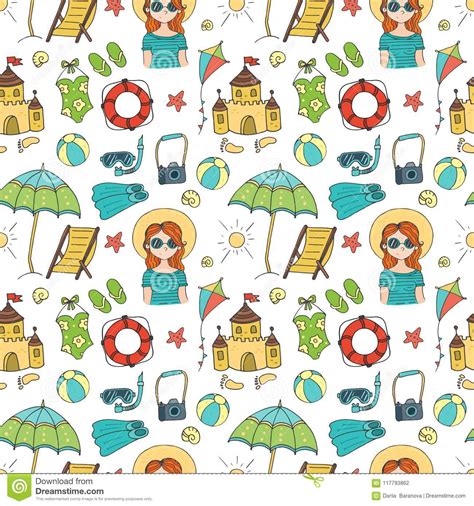 Summer seamless patterns stock vector. Illustration of sketch - 117793862