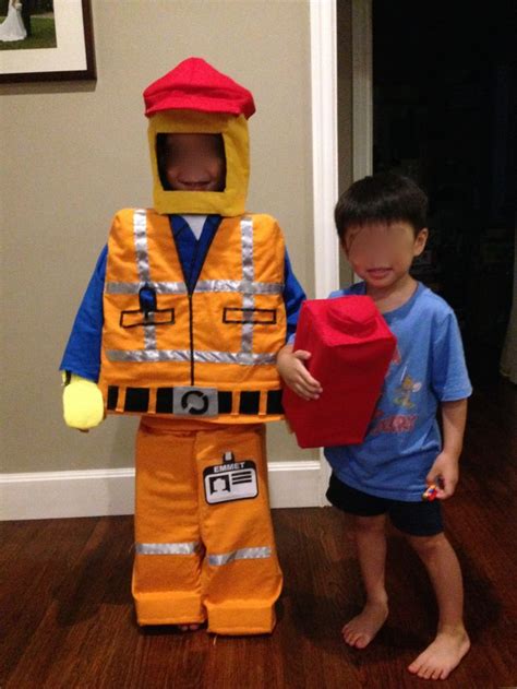 Homemade Halloween Emmet costume from The LEGO movie: seen here with head piece turned around so ...