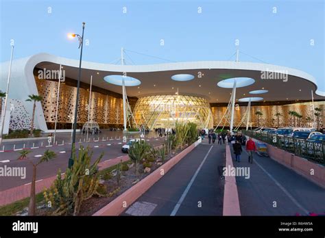 Marrakech airport - The exterior of the modern arrivals terminal opened in 2016; Marrakesh ...