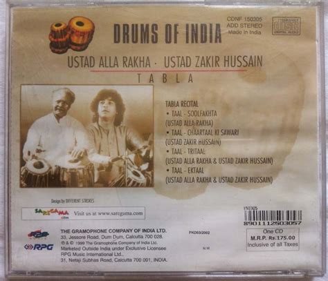 Drums Of India Ustad Alla Rakha Ustad Zakir Hussain Tabla Audio CD - Tamil Audio CD, Tamil Vinyl ...